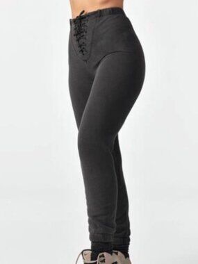 Joah Brown Lace Up Jogger in Black French Terry